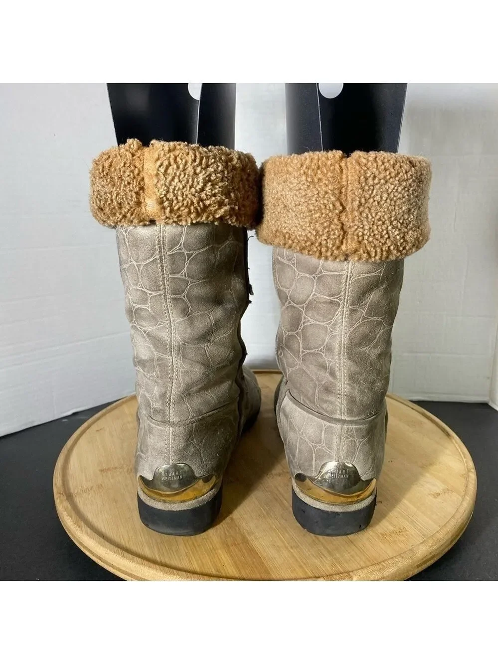 Stuart Weitzman Brown Suede Leather Faux Fur Lined Boot Womens Size 10